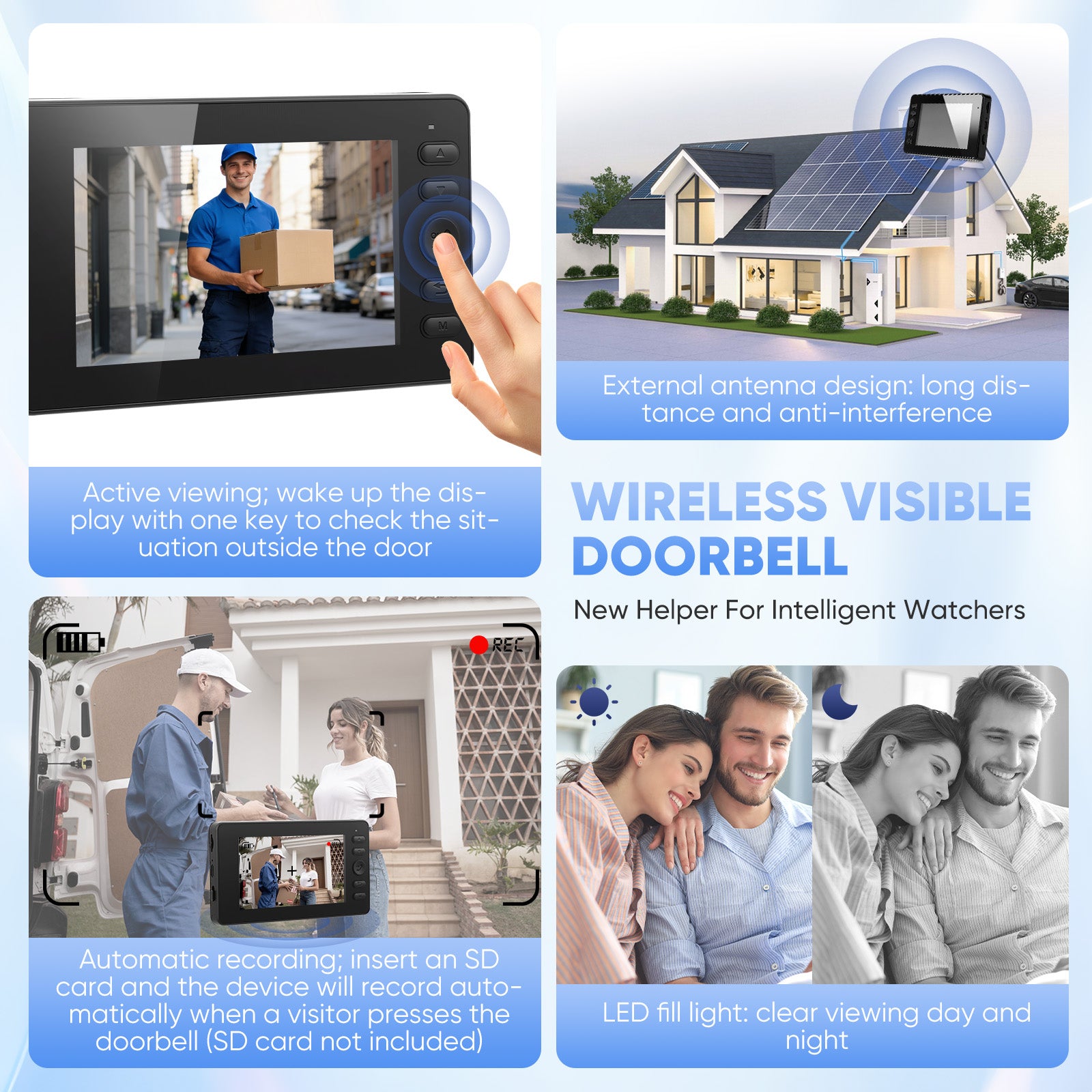 Outdoor Wireless Doorbell With Camera IP65 Waterproof 1080P HD 4.3" Screen 2.4G Video Doorbell Two-Way Audio Night Vision